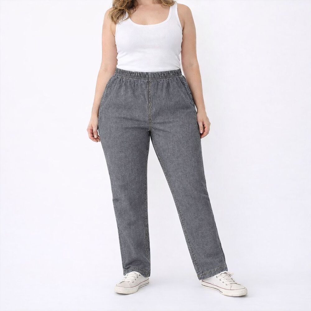 Denim + Company Gray Stretch Denim Pull On Straight Leg Jeans Large